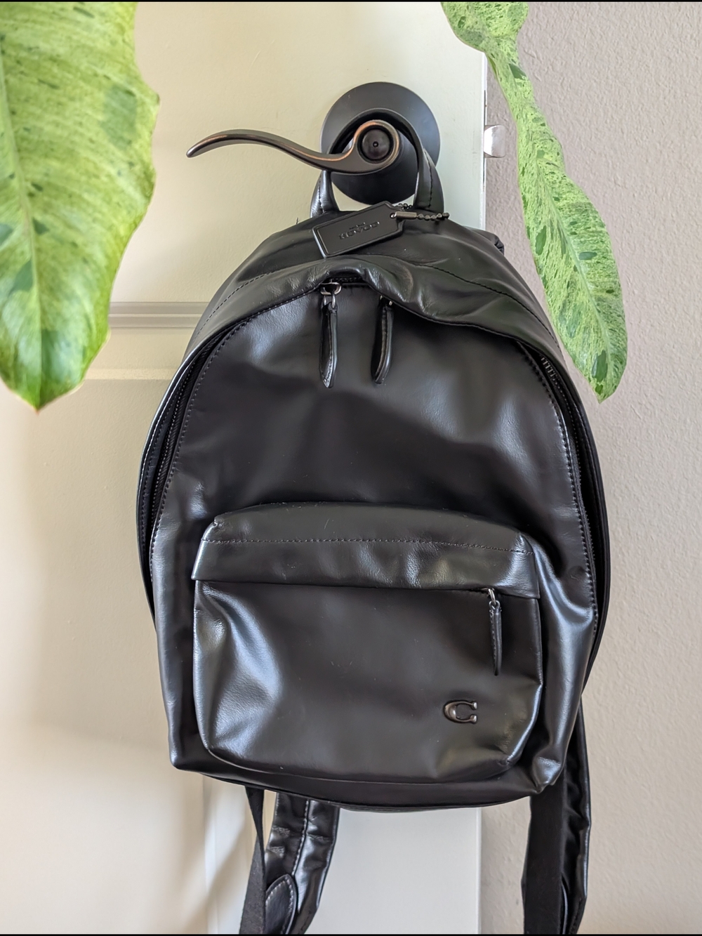 Coach Men’s Black Leather Backpack